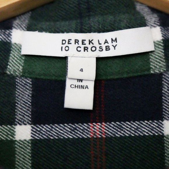 DEREK LAM 10 CROSBY Green Navy Blue Tartan Plaid Button Down Shirt 4 100% Cotton - Picture 4 of 15